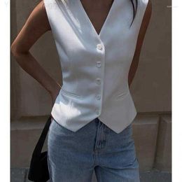 Button Front Solid Vest, Elegante Chaleco Sin Mangas Con Cuello En V, Ropa  De Mujer