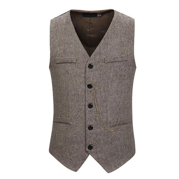 Hommes gilets laine chevrons Tweed costume gilet hommes 2023 marque simple boutonnage gilet affaires décontracté mariage hommes Chaleco Hombre