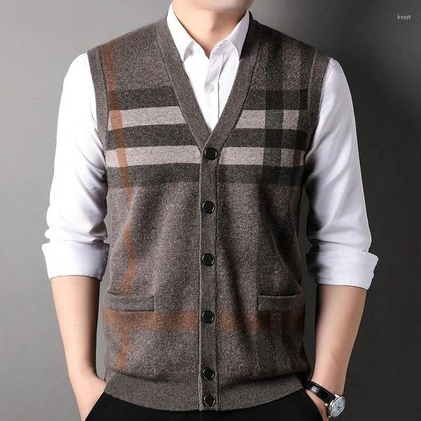 Gilets pour hommes laine de luxe gilet automne hiver cardigan épaissi chaud décontracté pull tricoté style coréen plaid