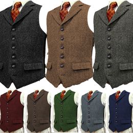 Herenvesten Wol Tweed Slim Fit Vrije tijd Katoen Bordeaux Vest Heren Visgraat Zakelijk Bruin Gilet Blazer Voor Bruiloft Bruidegom 221208