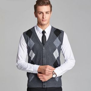 Gilets pour hommes Laine Col V Gilet Pull Sans Manches Argyse Slim Fit Automne Printemps Vêtements De Qualité Parfaite Tricoté Coton Casual Sweat