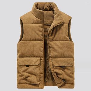 Gilets pour hommes veste en laine veste automne hiver chaud manteau sans manches col montant gilet rembourré velours côtelé vêtements de travail vêtements masculins