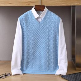 Gilets pour hommes pull en laine tricoté gilet Kam épaule manteau ample et épaissi col en v sans manches haut décontracté chemise inférieure