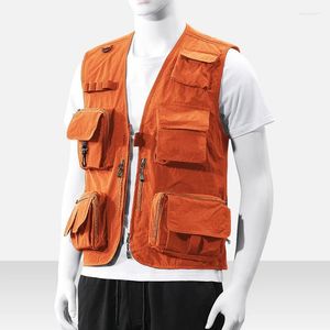 Herenvesten werk Vest mannen multi-pocket sport mannelijke kleding motorrijst man kleding camping klimmende zomer zip