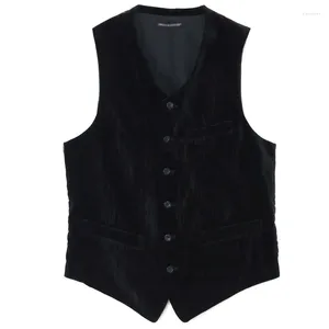 Herenvesten yamamoto-stijl multipocket vest shibori fluwelen donkere stijl streep ontwerp hoogwaardige Japans pak