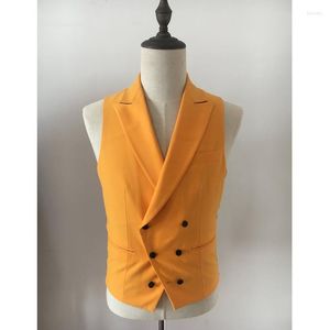 Gilets pour hommes ventre à double seins jaunes pour slim fit combiner le gilet personnalisé avec un manteau de smoking de mariage cusual de revers