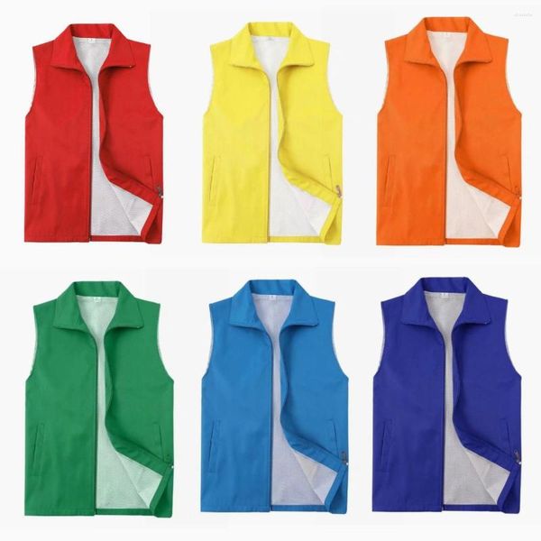 Gilets pour hommes YQ Double Mesh Zipper Gilet Casual Travail d'équipe Veste sans manches pour hommes Femmes Rouge Jaune Vert Bleu Multicolore