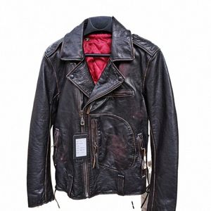 Veste d'automne noire vintage pour hommes Style de moto Plus Taille 6XL Naturel épais Cuir de vachette d'hiver Biker Manteaux en cuir véritable 93Jv #