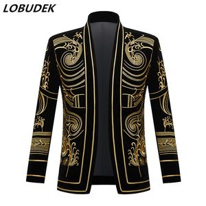 Heren vintage goud geborduurd fluwelen blazer Engelse stijl plus size jasje zanger podiumvoorstelling kostuum bar DJ smoking