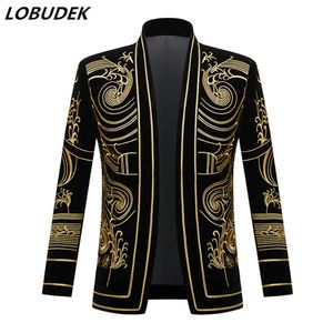 Heren Vintage Goud Geborduurd Fluwelen Blazer Engeland Stijl Plus Size Jasje Zanger Stage Performance Kostuum Bar DJ Tuxe279T