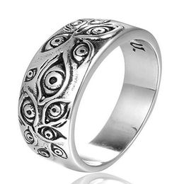 Bague vintage en acier inoxydable gravé oeil de Dieu pour hommes, ton argent235B