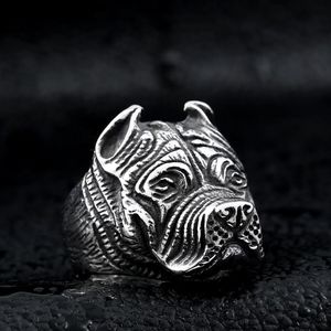 Heren Vintage roestvrijstalen ring Viking Pitbull Bulldog Gothic Pug Dog Head Totem Amulet Punk Animal Sieraden voor mannen Boys351Y