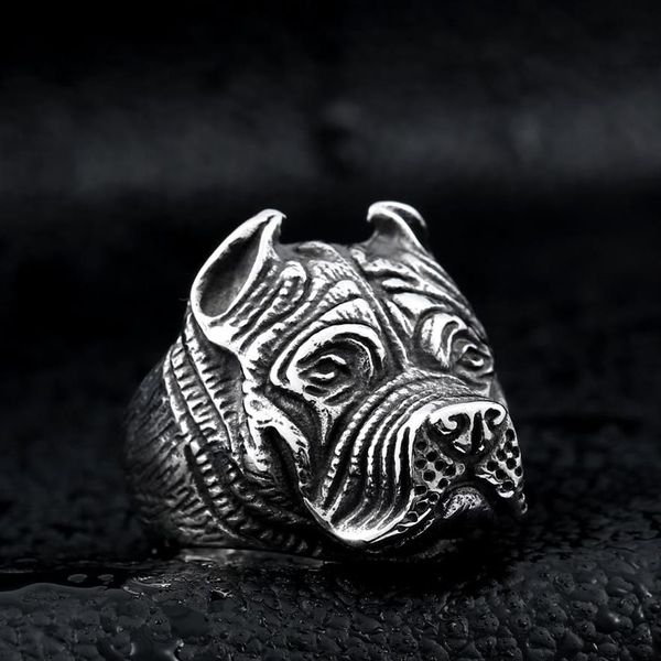 Bague Vintage en Acier Inoxydable pour Hommes Viking Pitbull Bulldog Gothique Carlin Tête de Chien Totem Amulette Punk Animal Bijoux pour Hommes Garçons212x