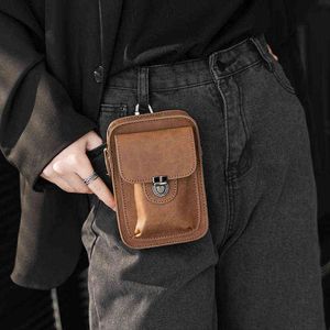 Sac de taille pour hommes poitrine Vintage en cuir Pu hommes ceinture petite hanche homme Fanny Pack étanche téléphone portefeuille emballage moto 220610