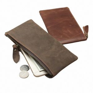 Herenportemonnee Echt lederen Phe Bag LG Retro Ultra-Thin Lederen Leather Minimalistische koppeling voor man Solid Standard Wallets O4AP#