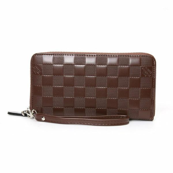 Portefeuille pour hommes à main fermeture à glissière Mobile Mobile Téléphone Mobile Plaid Plaits Portefeuilles Male Male Purse d'identité Holder Carteira avec Belt1