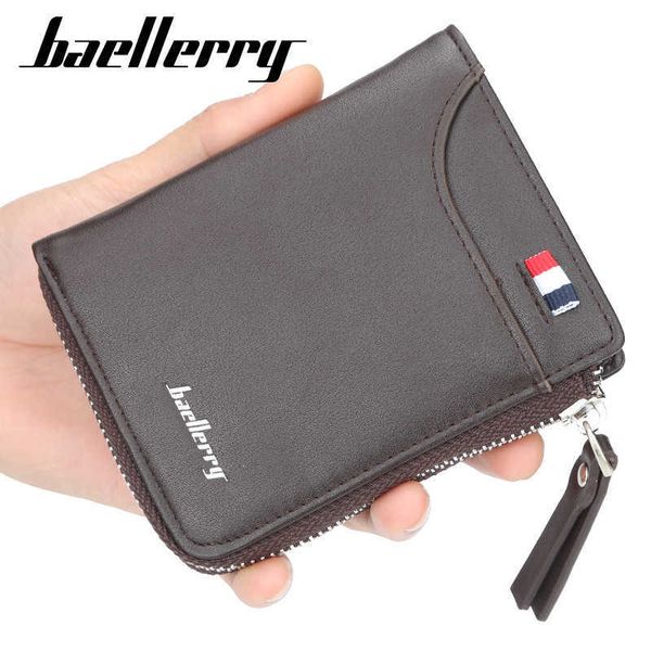 Cartera de hombre corta Vertical con cremallera para hombre, Clip para dinero, bolso para tarjeta de licencia de conducir, Cartera de cuero para hombre 020724a