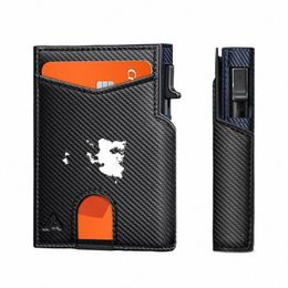 Portefeuille pour hommes Ultra-mince Frt Pocket Wallet RFID Blindé Carb Fiber Titulaire de la carte de crédit 31yK #