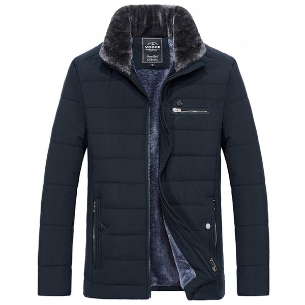 Chaqueta cálida para hombre, Parka de invierno con cuello de piel, rompevientos, anorak acolchado de algodón, abrigo negro grueso, chaqueta de lana informal para hombre de otoño, 211110