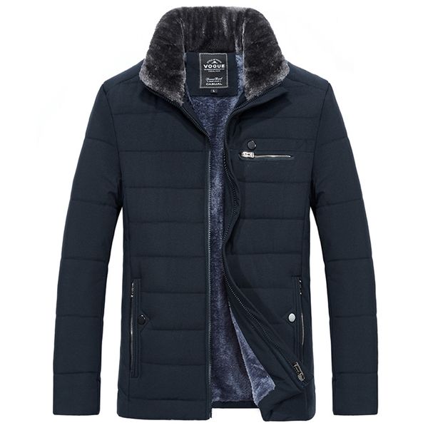 Chaqueta cálida para hombre, Parka de invierno con cuello de piel, rompevientos, Anorak acolchado de algodón, abrigo negro grueso para hombre, informal, de lana para otoño, para hombre 210910