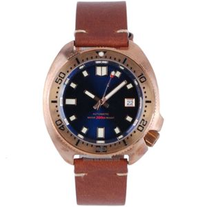 Montre pour hommes 45Mm verre saphir cristal Cusn8 boîtier en Bronze tortue japon Nh35 mouvement automatique bracelet en cuir lumineux