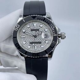 Herenhorloge klassiek mode automatisch mechanisch horloge wijzerplaat ingelegd met diamanten rubberen band maat 40MM 2667