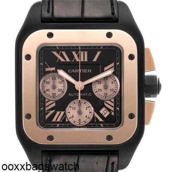 Reloj para hombre Ct Luxury Watches Ct Santos 100 XL Carbon Rose Gold Cronógrafo Reloj para hombre W2020004 HBNO