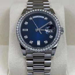 Montre pour homme montre de créateur 36MM montre pour femme incrustée de diamant étanche 50M m128349 cadeau de vacances saphir bleu dégradé avec certificat de boîte d'origine