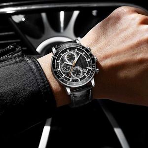 Montre pour homme visages vague motif broche calendrier montre à Quartz montre en cuir véritable poignet montres de luxe mens horloge bracelets en acier inoxydable