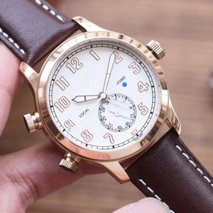 Herenkijk Full-automatische mechanische dual-time zone functie Kalender real lederen riem hoogwaardig luxe horloge