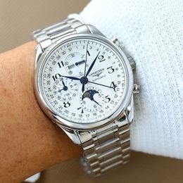 Heren kijken Volledig automatische mechanische horloge Master Series Zeshandige wijzerplaat Working Top Luxury Brand Designer Kalender Moon Phase Men's Watch