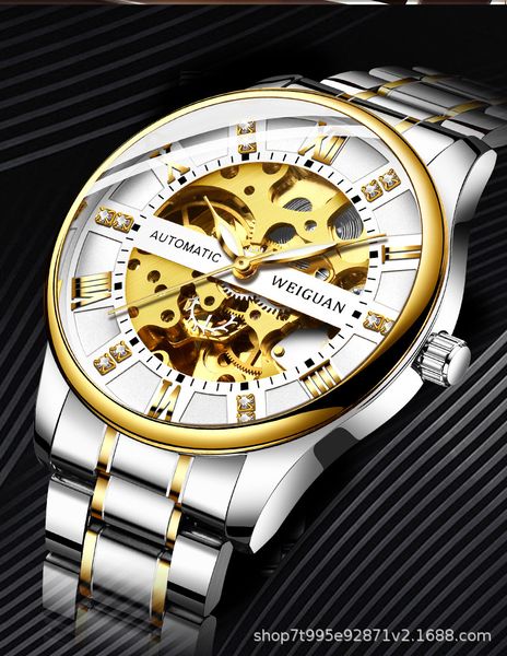 Montre pour Homme Montre Mécanique Entièrement Automatique Creuse 42mm Mouvement en Acier Inoxydable Montre à Quartz Cadran Lumineux Verre Minéral Renforcé Miroir Tête d'oignon Couronne