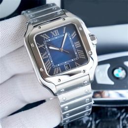 Reloj para hombre con esfera cuadrada azul gradual, cristal de zafiro de 39, 8mm, hebilla plegable, forma de espada digital romana, punta de acero fino293p