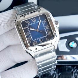 Reloj para hombre con esfera cuadrada azul gradual, cristal de zafiro de 39, 8mm, hebilla plegable, forma de espada digital romana, punta de acero fino 242K