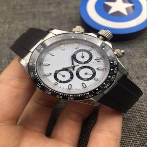 Reloj para hombre Cinta de goma de alta calidad Reloj de acero blanco Anillo de cerámica Movimiento mecánico automático Disco negro plegable Buck227s