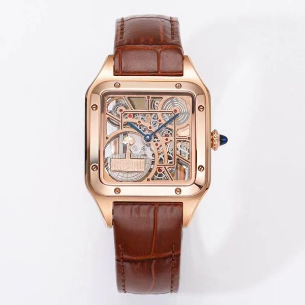 Reloj para hombre Reloj ahuecado Contador completamente sincrónico Perla esférica semicircular Enrolle un reloj Tarjeta de garantía de una yarda hacia atrás a través de un espejo de zafiro