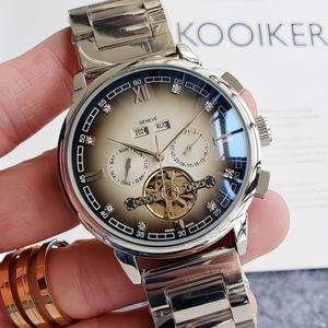 Men's Watch (PP) Volledig automatisch mechanisch horloge met grote vliegwielontwerpsporten en vrijetijds saffierspiegel roestvrijstalen riem waterdichte maat 42 mm