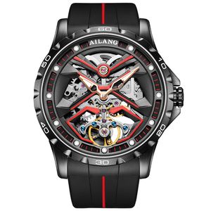 Montre masculine, sangle en caoutchouc, étui en acier inoxydable, mouvement creux Ailang6025