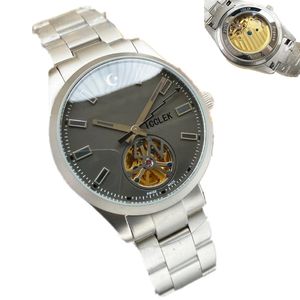 NIEUWE Aanbieding Herenhorloge Zwart Staal Skeleton Goud Automatisch Mechanisch Hoge kwaliteit Mannen Cadeau Horloge 40mm