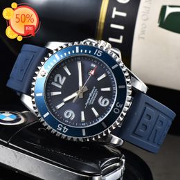 Montre Homme Super Quartz Endurance Chronographe 44mm Bébé Bleu Caoutchouc Hommes breit montres Hardex Verre Montres br2