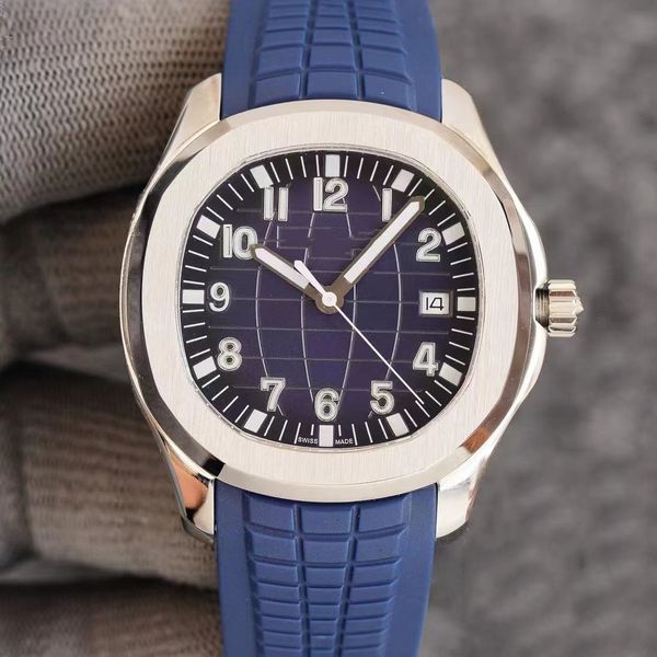 Reloj para hombre, temperamento, suave y cómodo, correa de mano de goma, esfera de acuario azul oscuro, movimiento automático, calidad de zafiro mecánico