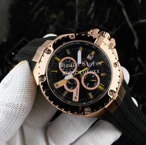 Relojes para hombre Cronógrafo VK Reloj de cuarzo Hombres Taquímetro Negro Recubrimiento DLC Deporte Carreras Oro rosa Correa de caucho de silicona Calendario Ronda