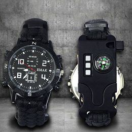 Herenhorloges Mannen Sport Horloges Outdoor Tactische Touw Multifunctionele Camping EDC Survival Armband Safety Equipment Tools Watch G1022