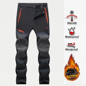 Waterdichte wandelbroek voor heren Outdoor met fleece gevoerde sneeuwskibroek Winter Softshell snowboardbroek 240111