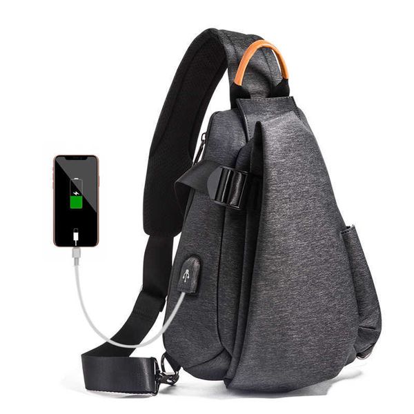 Sac à bandoulière de loisirs imperméable et résistant à l'usure pour hommes sac à bandoulière Usb multifonctionnel sac de poitrine pour hommes 030824