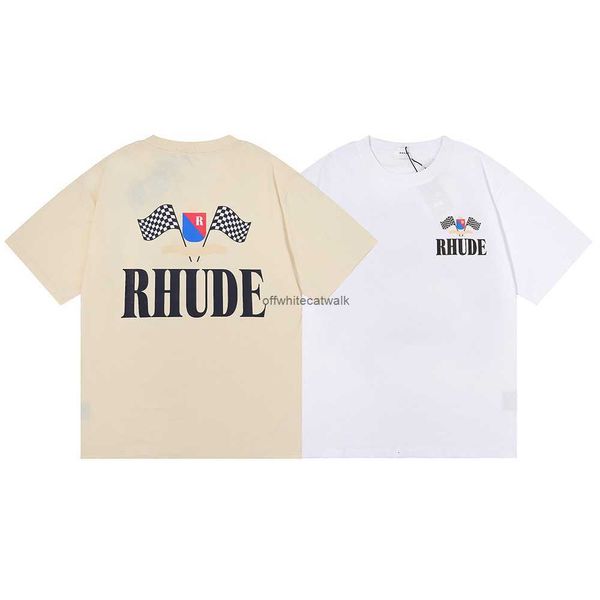 Ropa de hombre 2023 Marca de moda estadounidense Rhude Crown Champion Banner Print High Street Hip Hop Camiseta de manga corta informal para hombres y mujeres