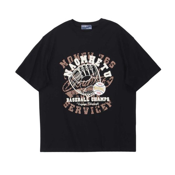 Vêtements pour hommes T-shirt à manches courtes imprimé sur le thème du baseball américain hiphop pour hommes, couple de rue à la mode, coupe ample, haut à manches mi-longues P77O