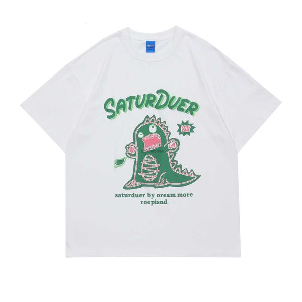 Camiseta de manga corta con estampado de dinosaurio de anime de dibujos animados para hombre, camiseta informal holgada de media manga para amantes de la calle