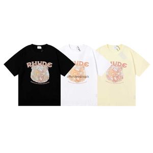 Ropa de hombre Pequeña tendencia de belleza RHUDE hierba impresión simple camiseta de manga corta informal de algodón de doble hilo de alto peso de gramo para hombres y mujeres