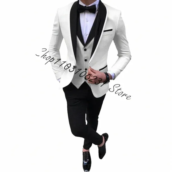 Costume de mariage pour hommes pour le marié Best-Man Groomsman 2024 Pure Color Élégant Blazer Pantalon Set Slim Mâle Costume Formel Costume Homme S5wf #